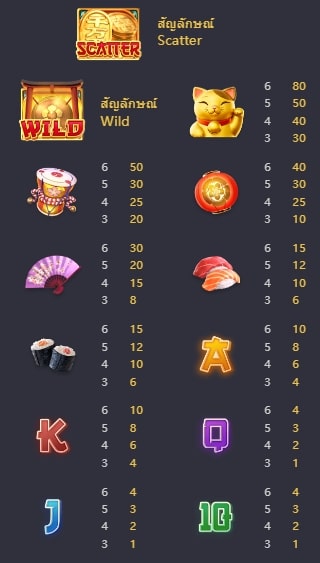 สัญลักษณ์พิเศษภายในเกม Lucky Neko